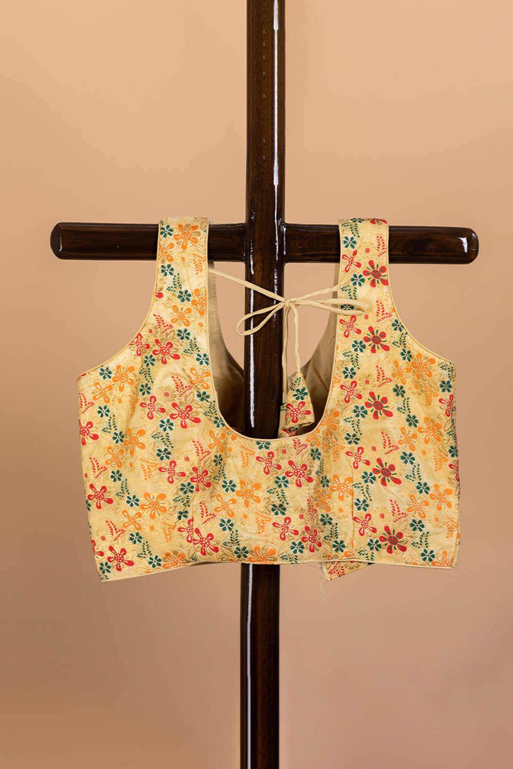 Golden Floral Printed V Neck Fancy Blouse