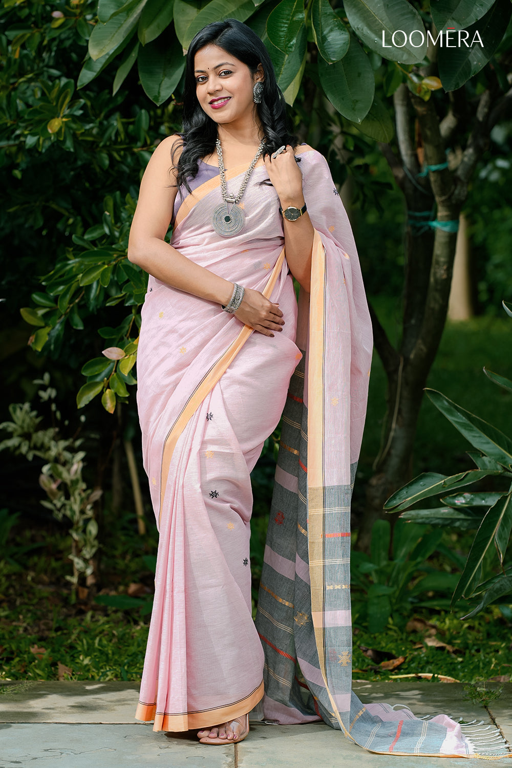 Baby Pink Cotton Saree