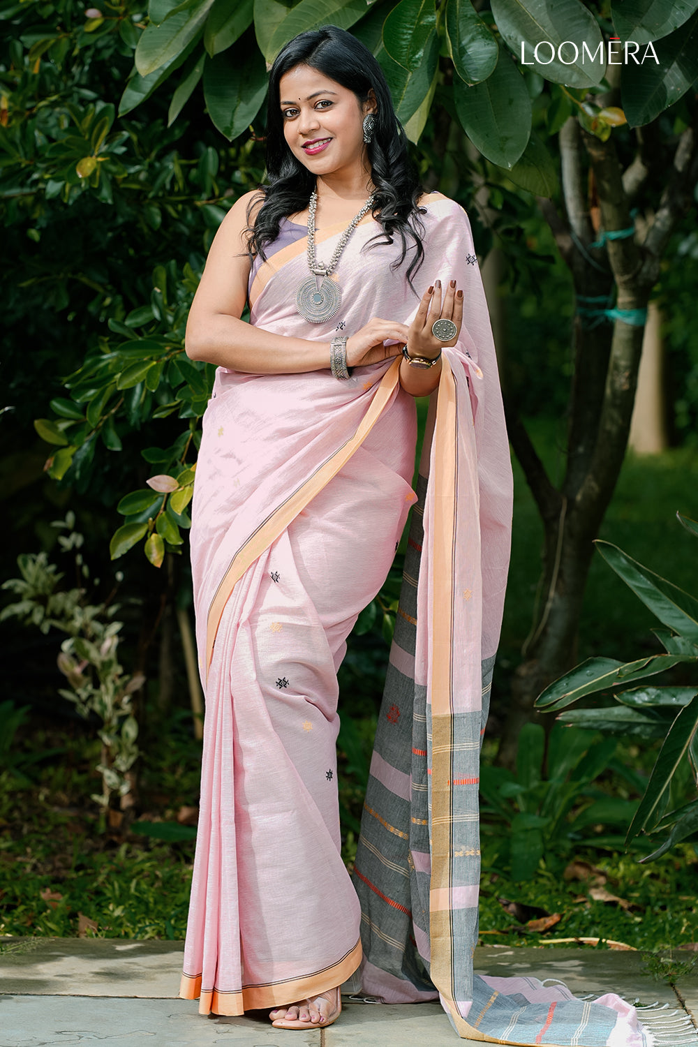 Baby Pink Handloom Saree