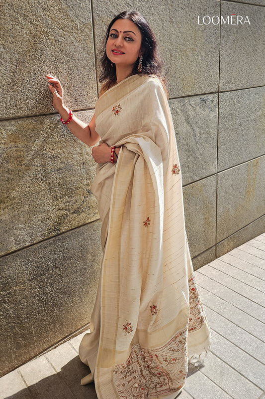 Beige Linen Saree