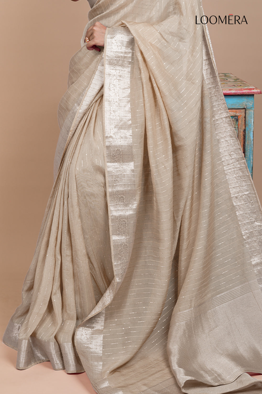 Beige Saree with Floral Zari Border