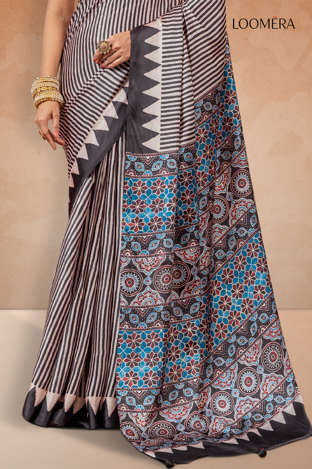 Black and White Gajji Silk Saree