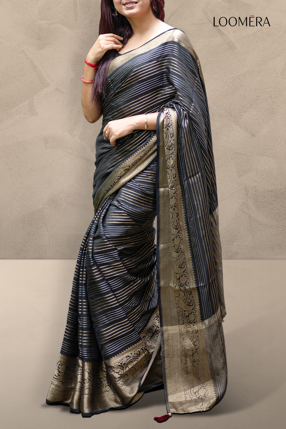 Black Dola Silk Saree