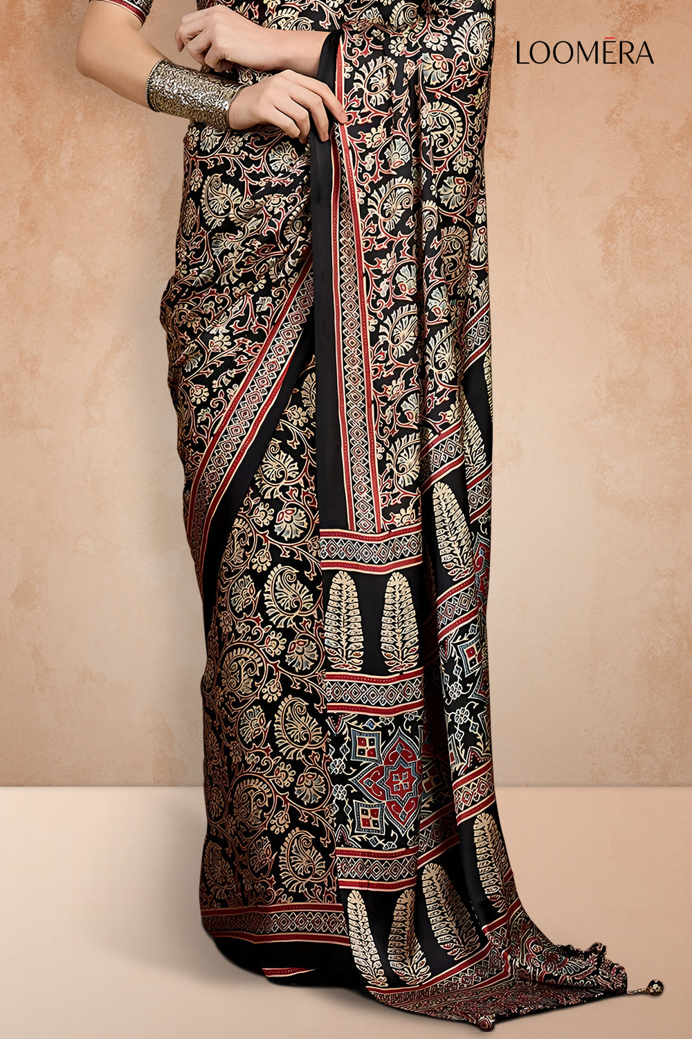 Black Gajji Silk Saree with Prints