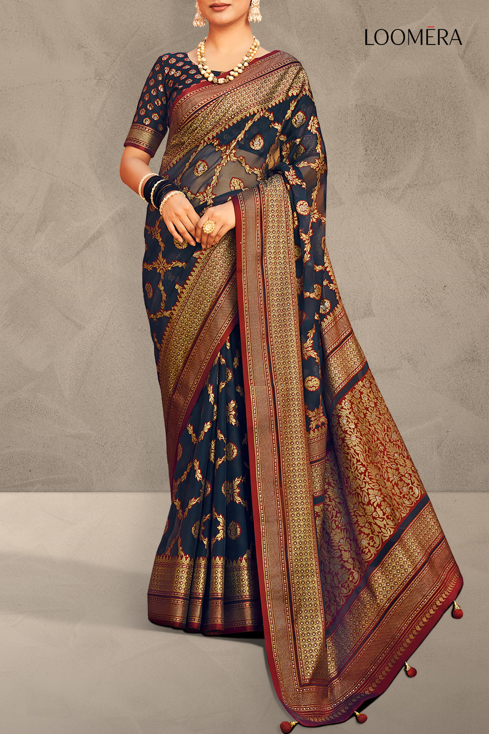 Black Georgette Print Saree