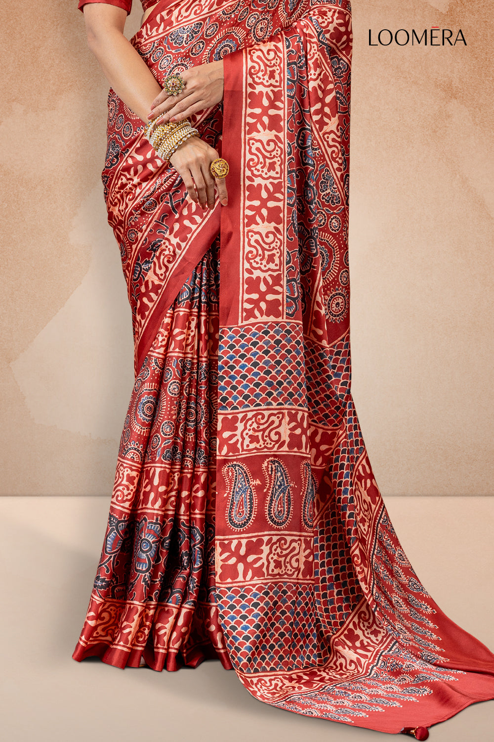Brick Red Gajji Silk Saree