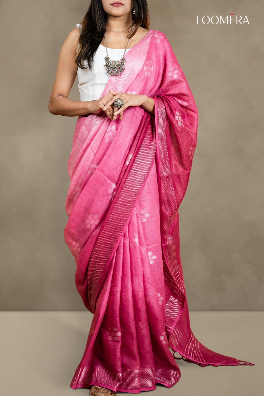 Cerise Pink Linen Saree