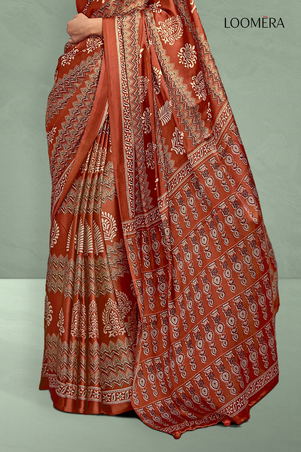 Copper Brown Soft Modal Silk Saree with Ajrakh Prints