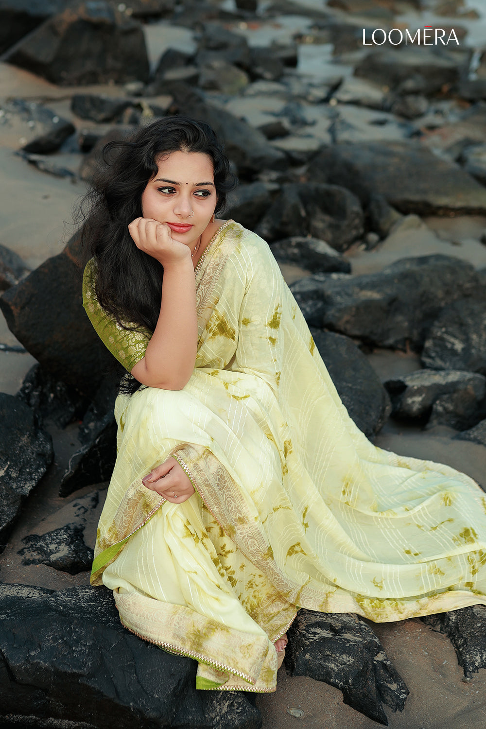 Crest Sage Green Chinon Saree