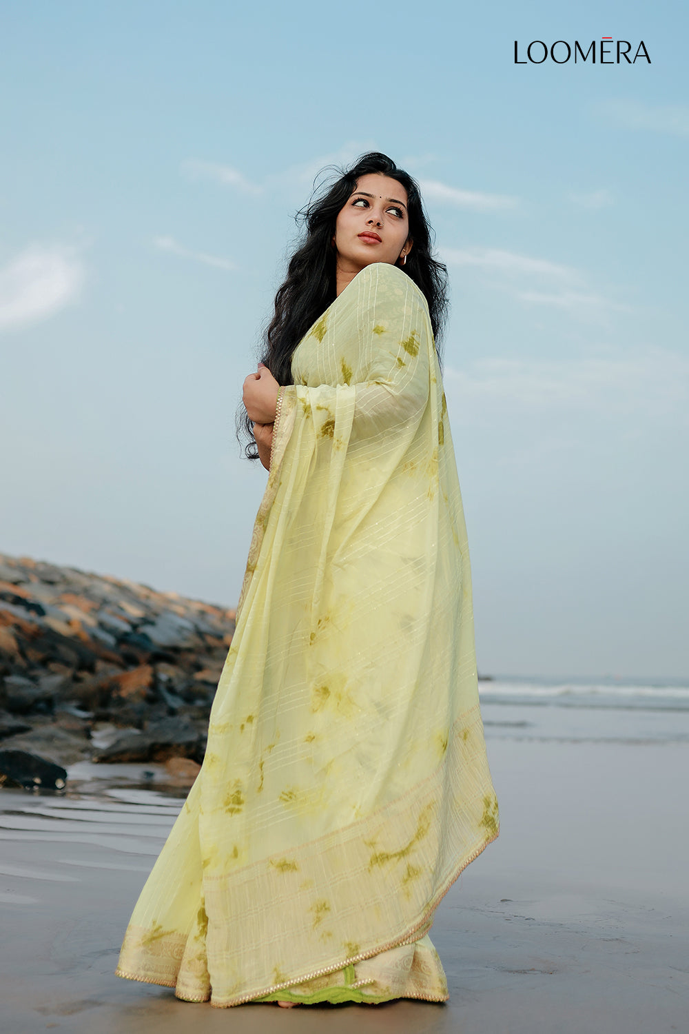 Crest Sage Green Saree with Tye and Dye Patterns