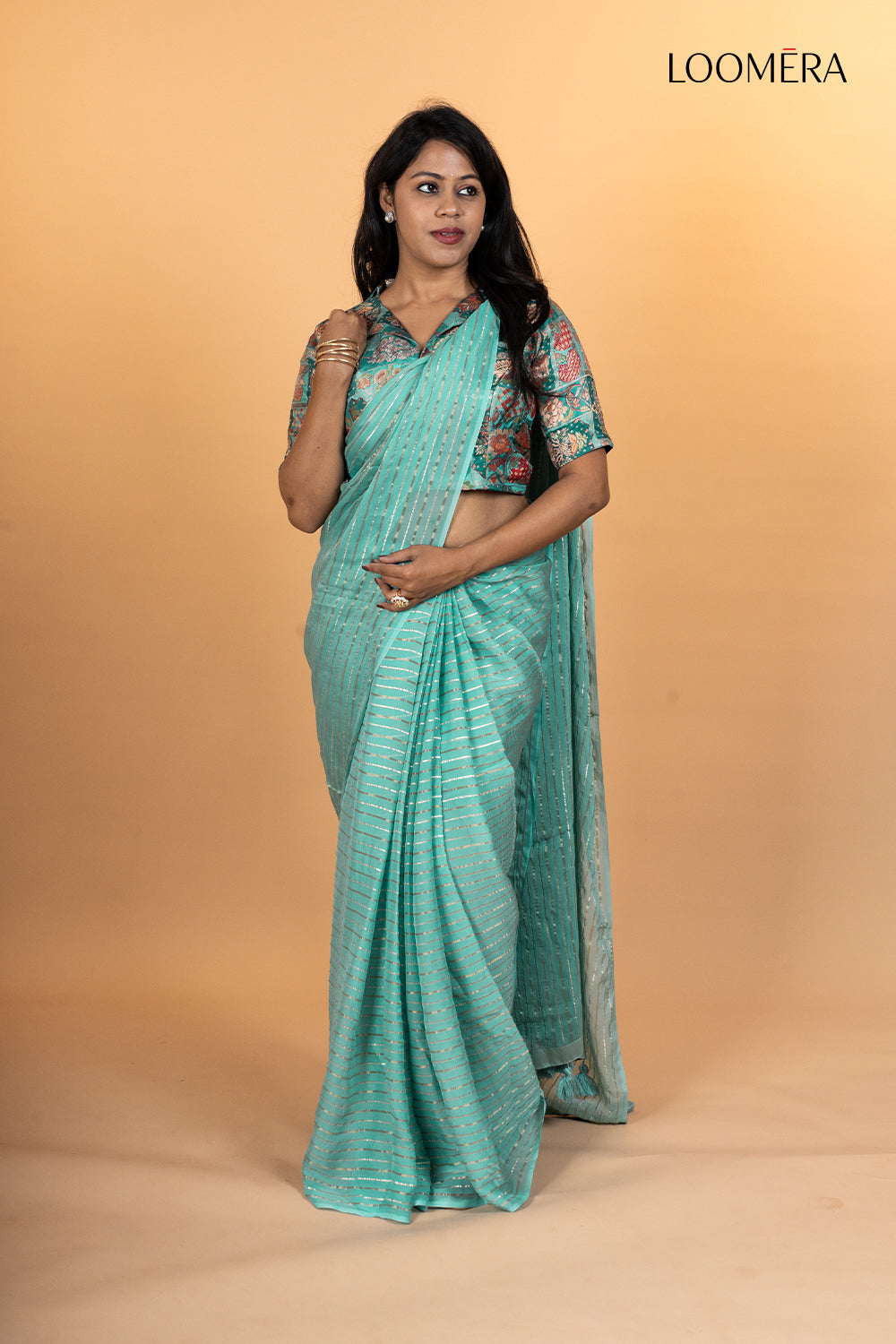 Cyan Viscose Silk Saree