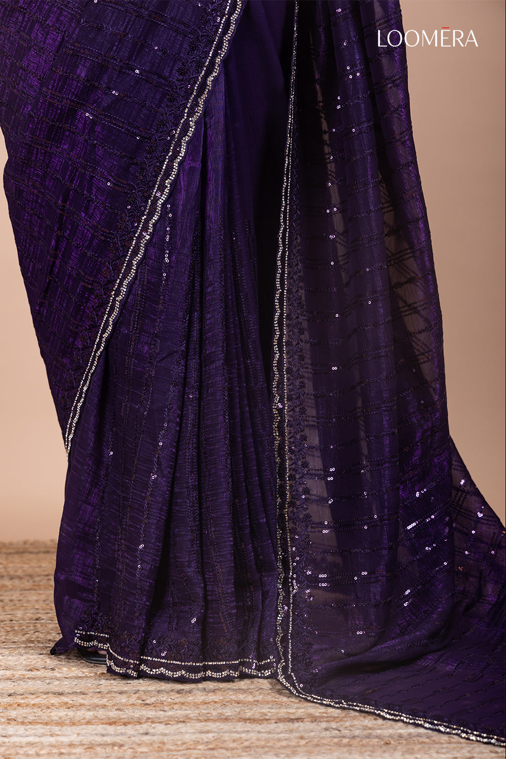 Dark Purple Simar Net Saree with Stone Work