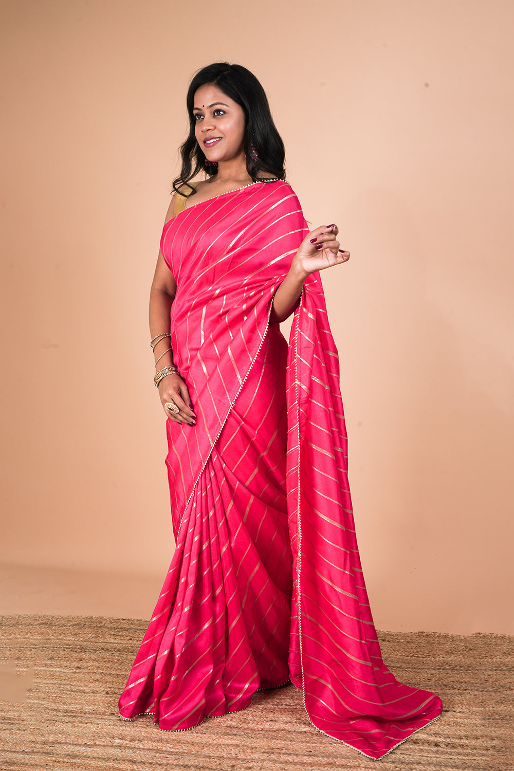 Semi Kanchi Silk x Gold Zari Saree - Rani