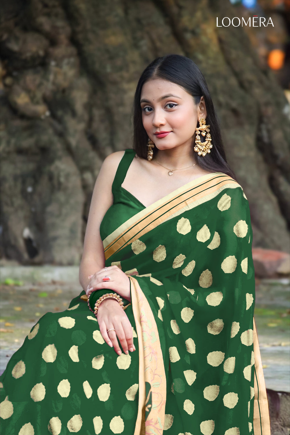 Forest Green Saree with Butta Design