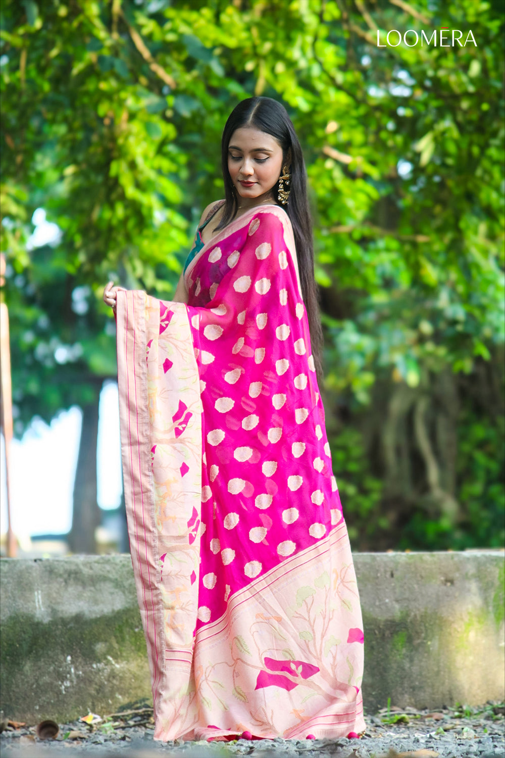 Georgette Saree Magenta Pink Color