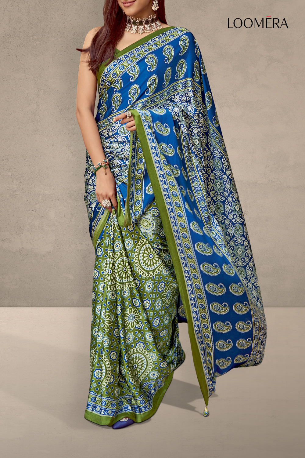 Green and Blue Soft Modal Silk Saree