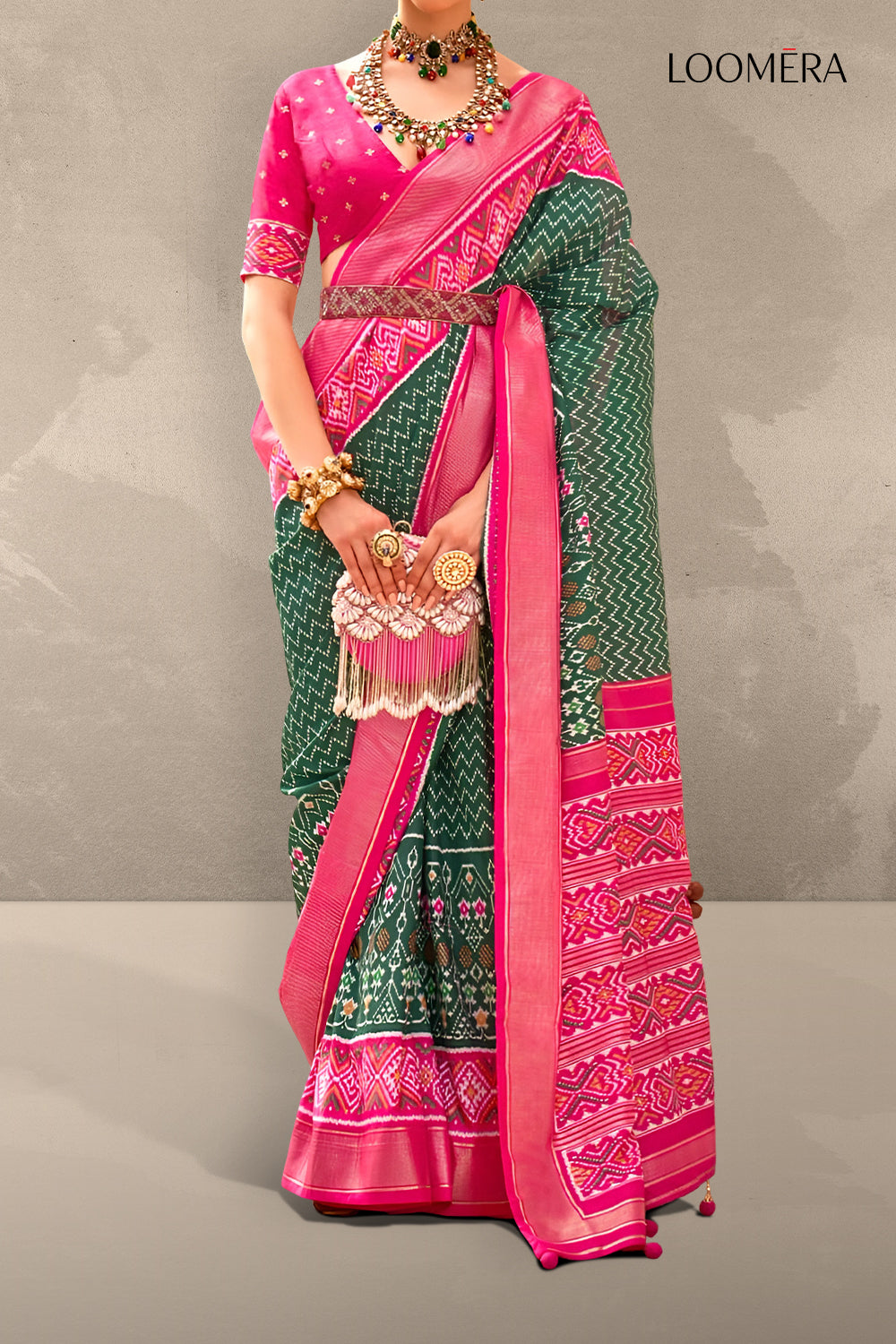 Green and Pink Patola Saree