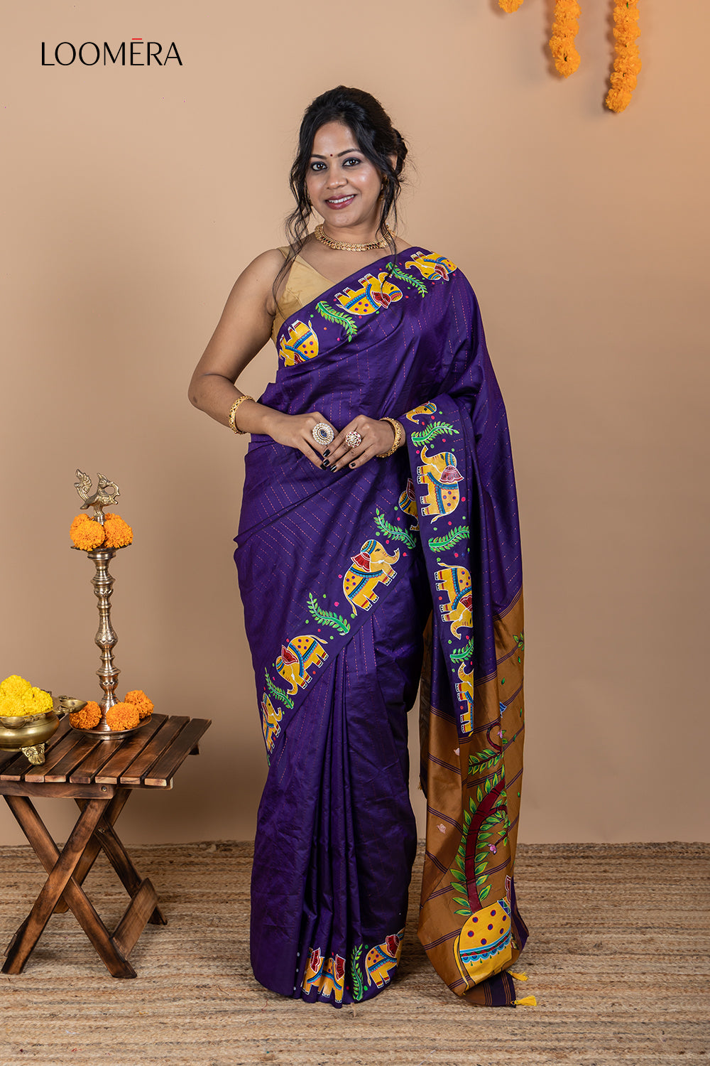 Handpainted Persian Indigo Saree