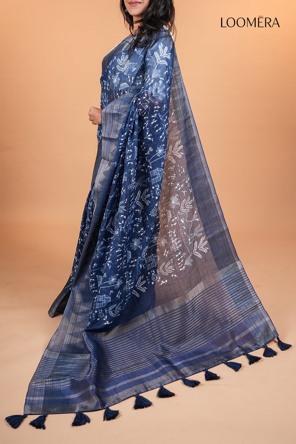 Indigo Blue Cotton Saree with Zari Border