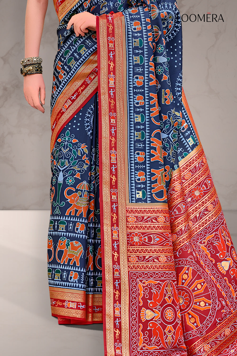 Indigo Blue Patola Print Saree