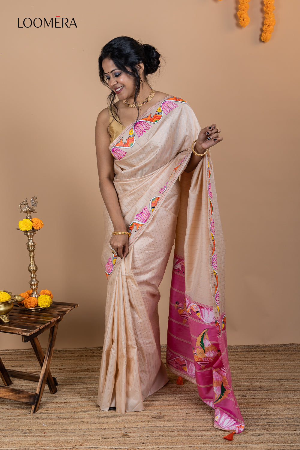 Light Pink Handpainted Saree