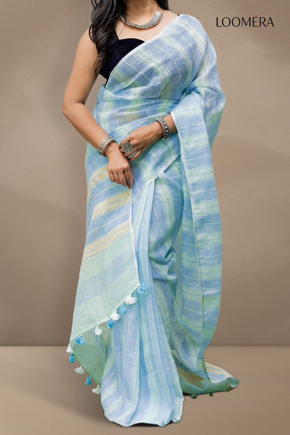 Linen Saree Light Cyan