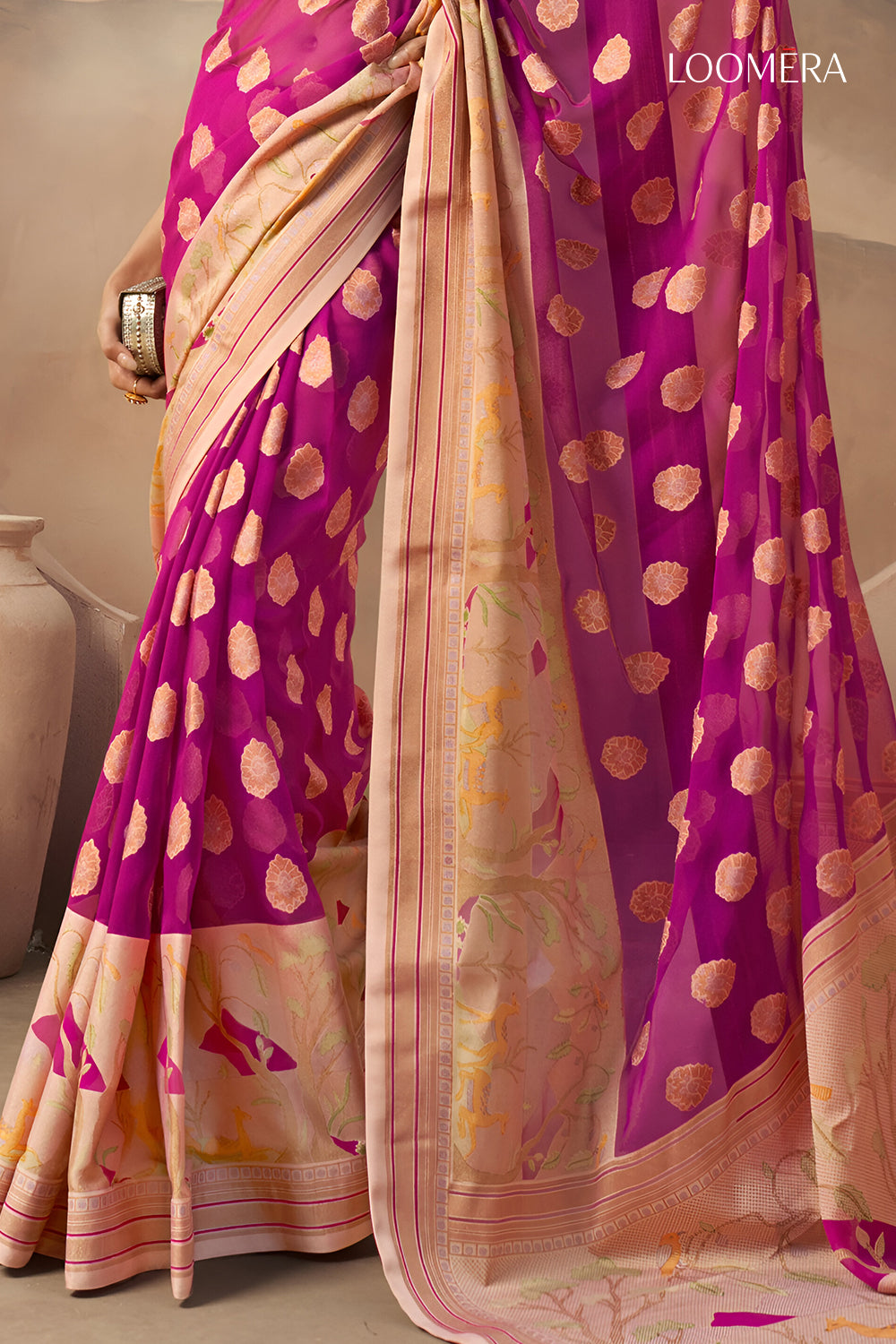 Magenta Pink Georgette Saree