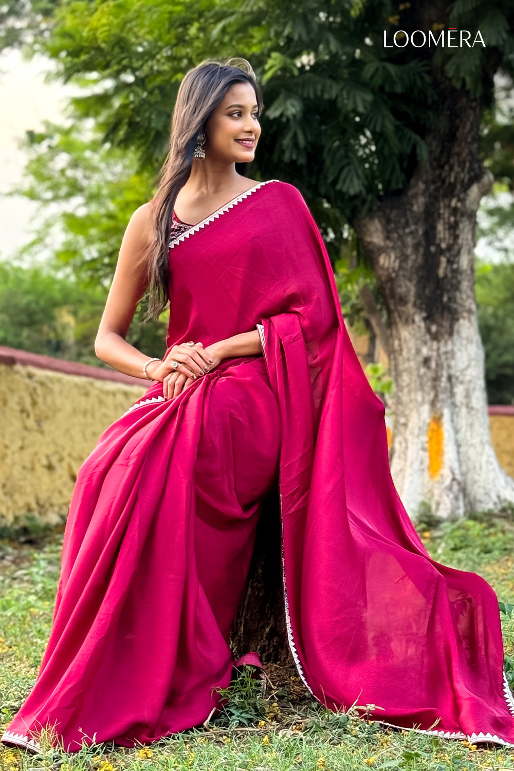 Maroon Saree Satin