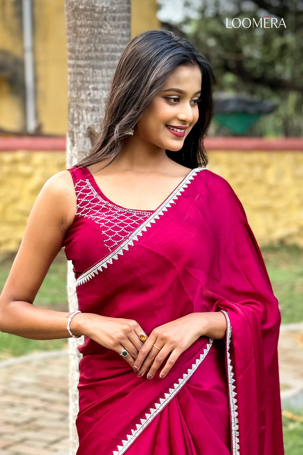 Maroon Saree with Stone Work
