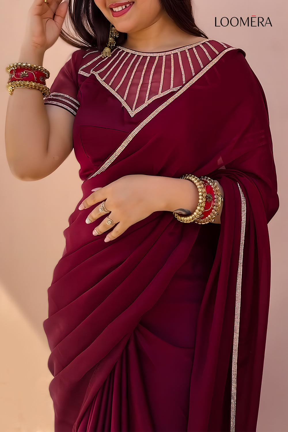 Maroon Satin Saree