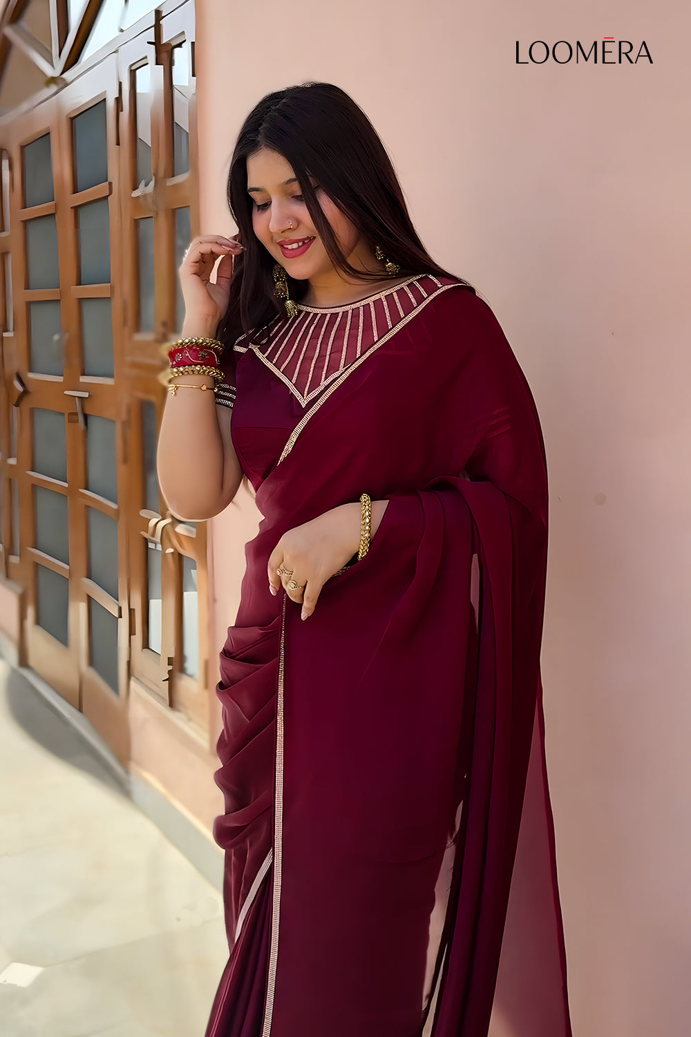 Maroon Stone Work Saree
