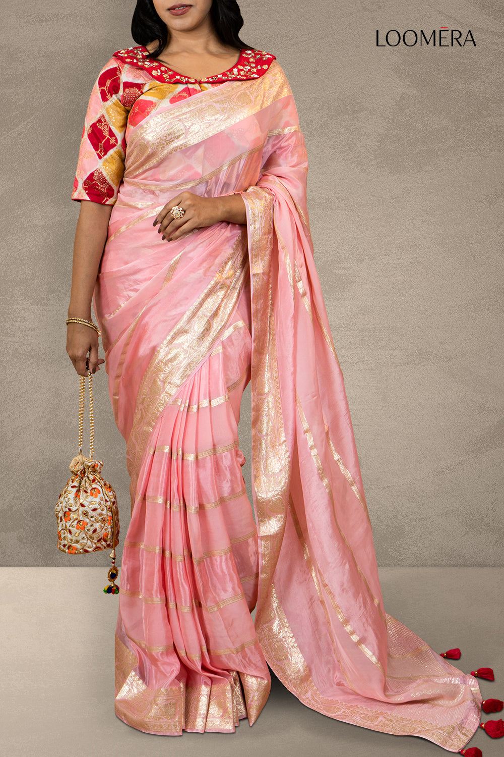 Mauve Pink Saree with Zari Border and Readymade Blouse