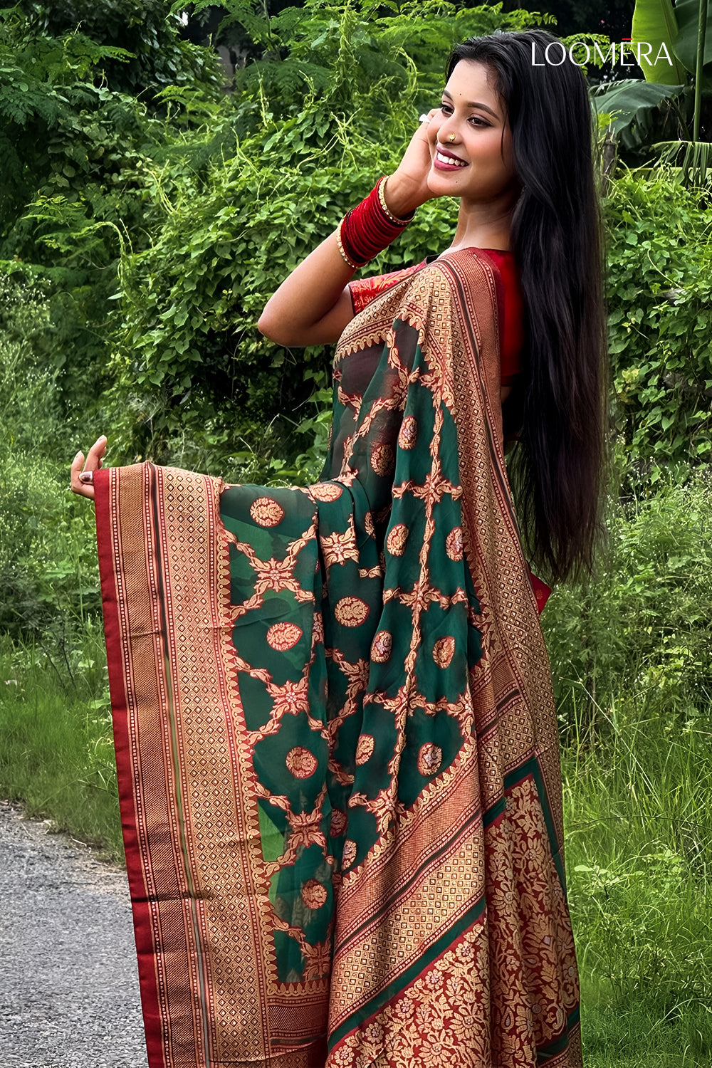 Moss Green Georgette Saree