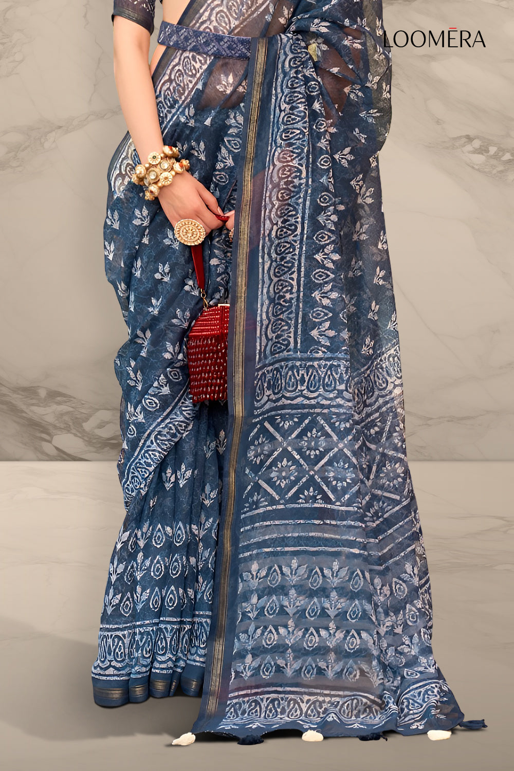 Navy Blue Cotton Saree
