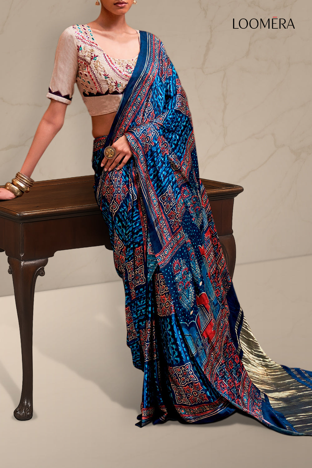Ocean Blue Gaji Silk Saree