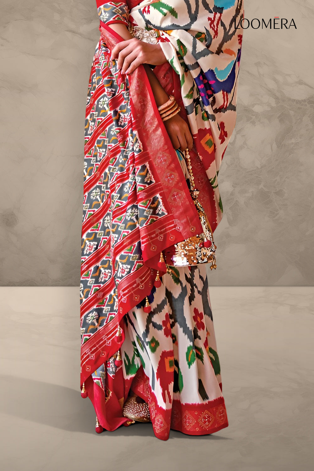 Off White Viscose Silk Patola Saree