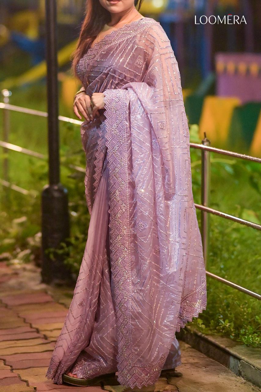 Organza Saree Lavender with Blouse Piece