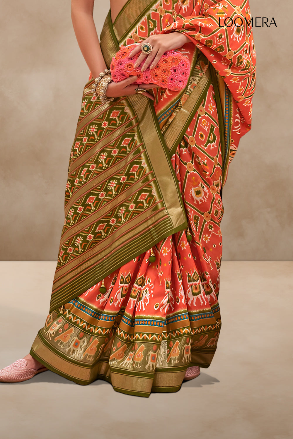 Orange and Green Patola Saree