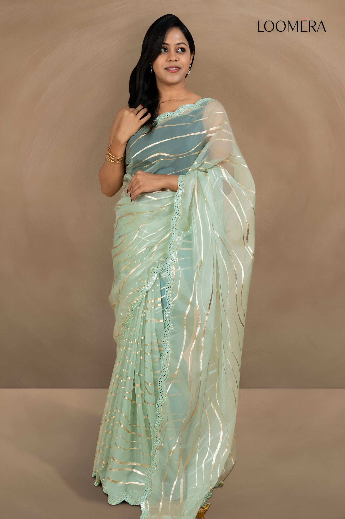 Pastel Green Organza Saree