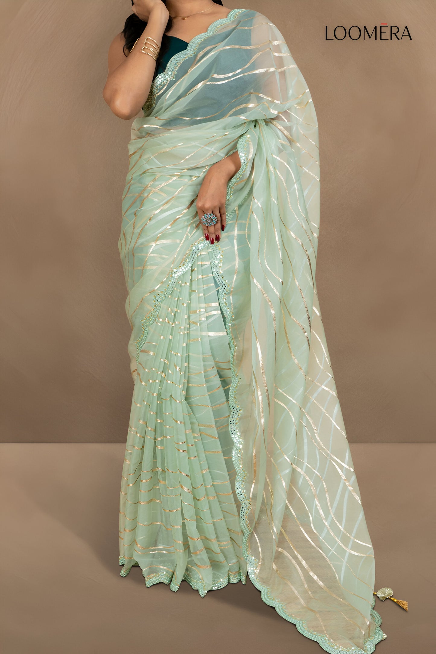Pastel Green Saree with Scallop Border