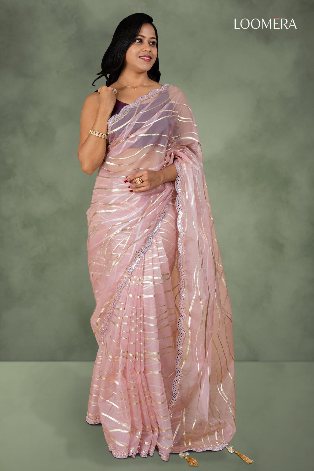 Pastel Onion Pink Foil Print Saree