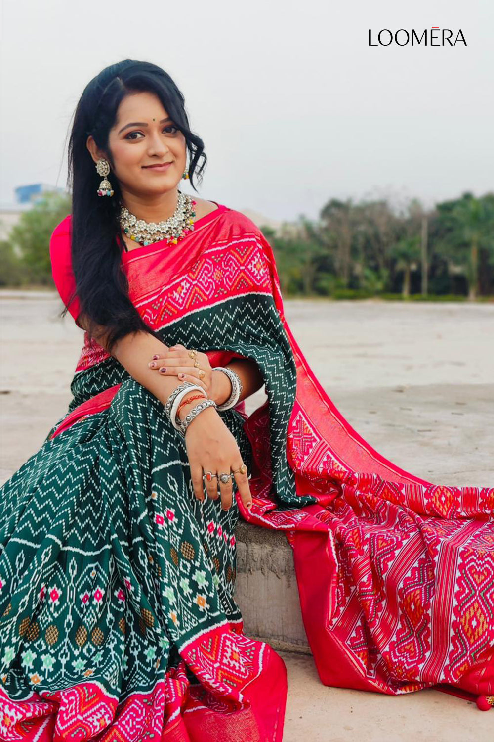 Patola Green and Pink Saree