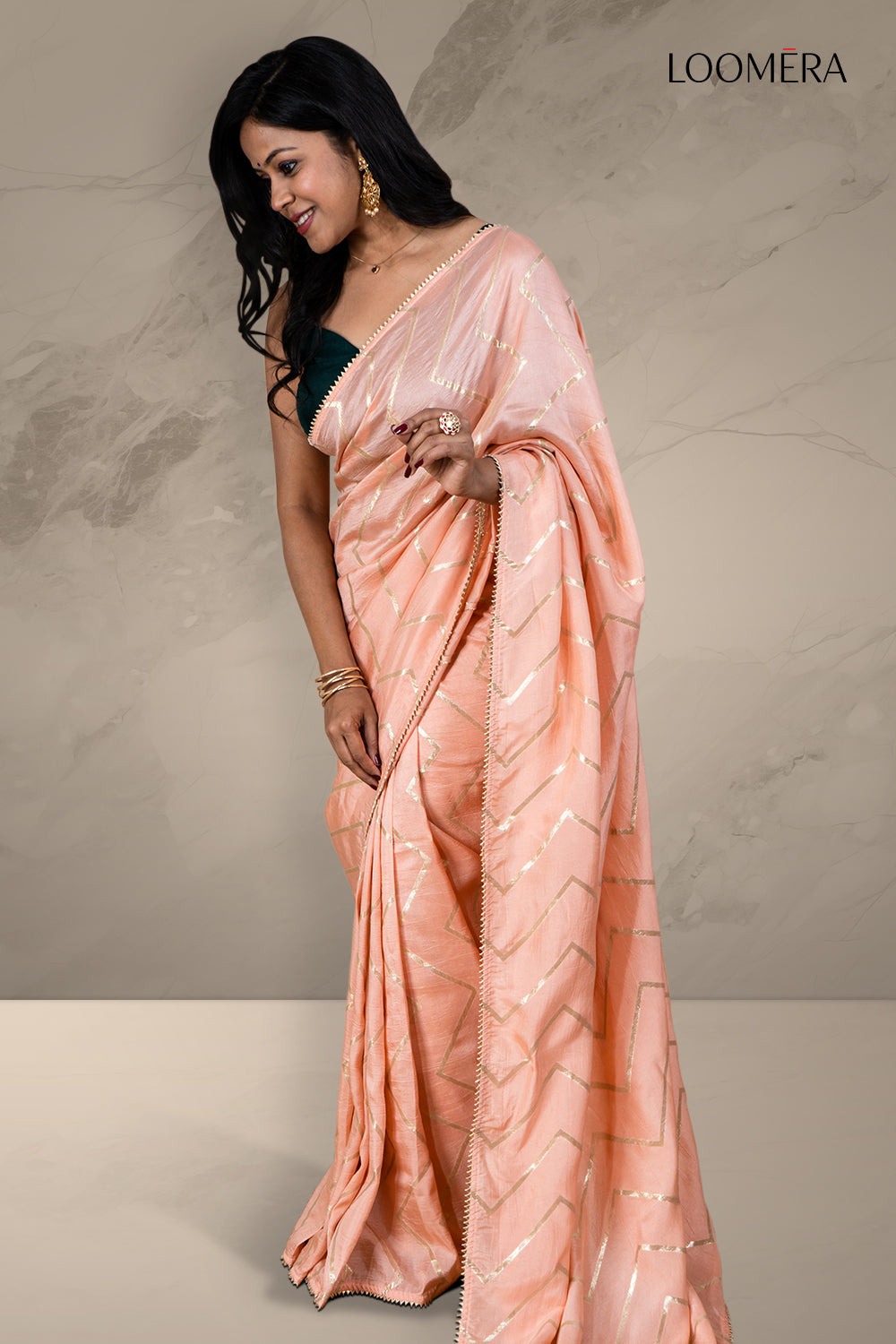 Peach Saree with Zigzag Weave
