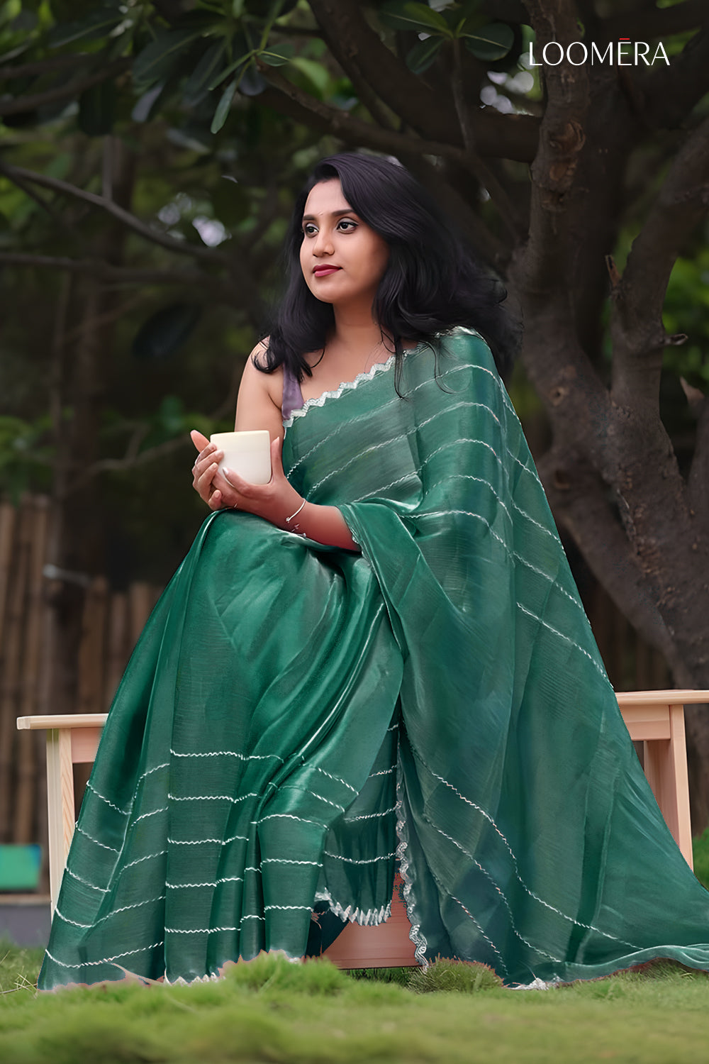 Pine Saree with Scallop Border