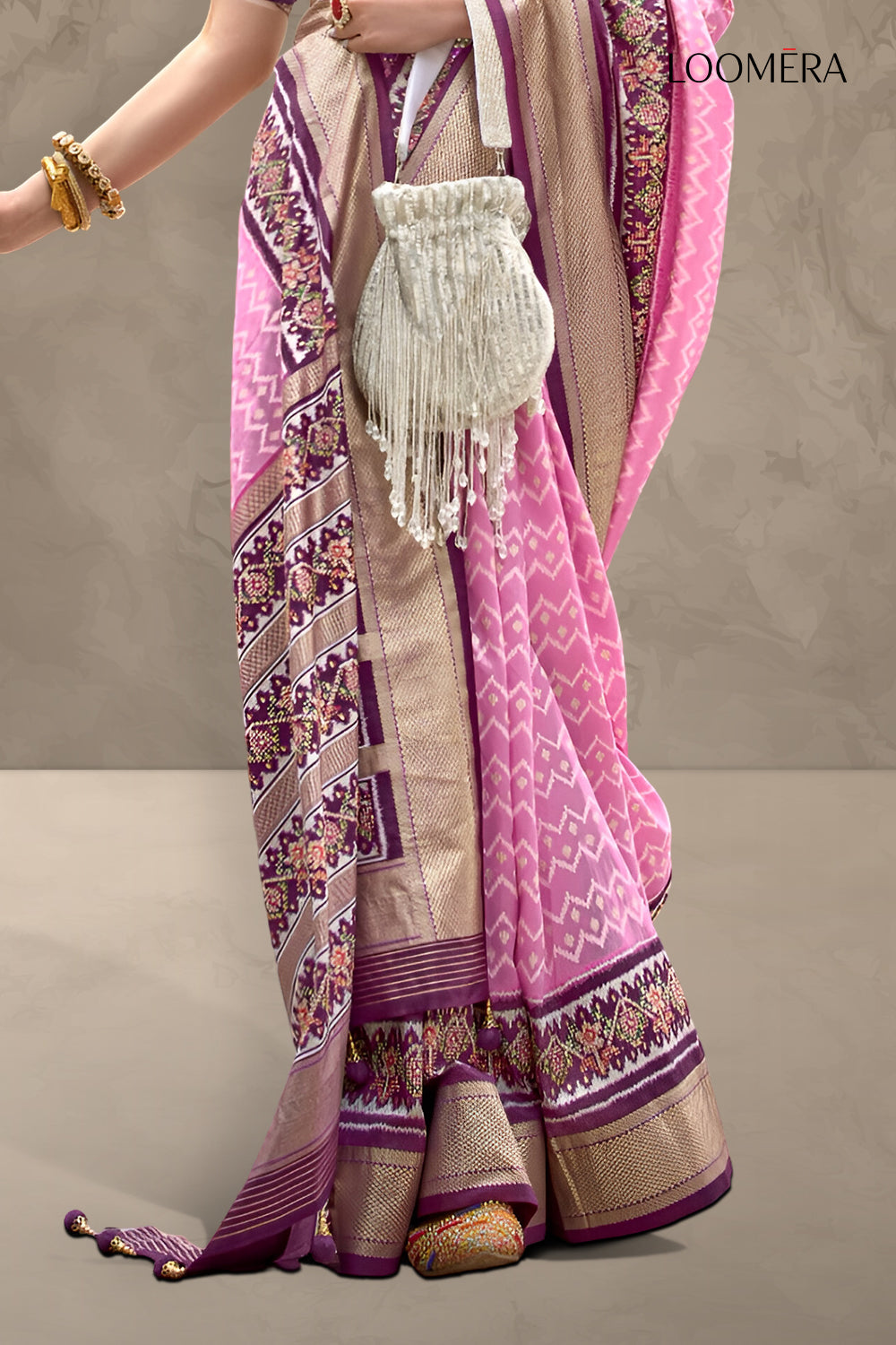 Pink Patola Print Saree