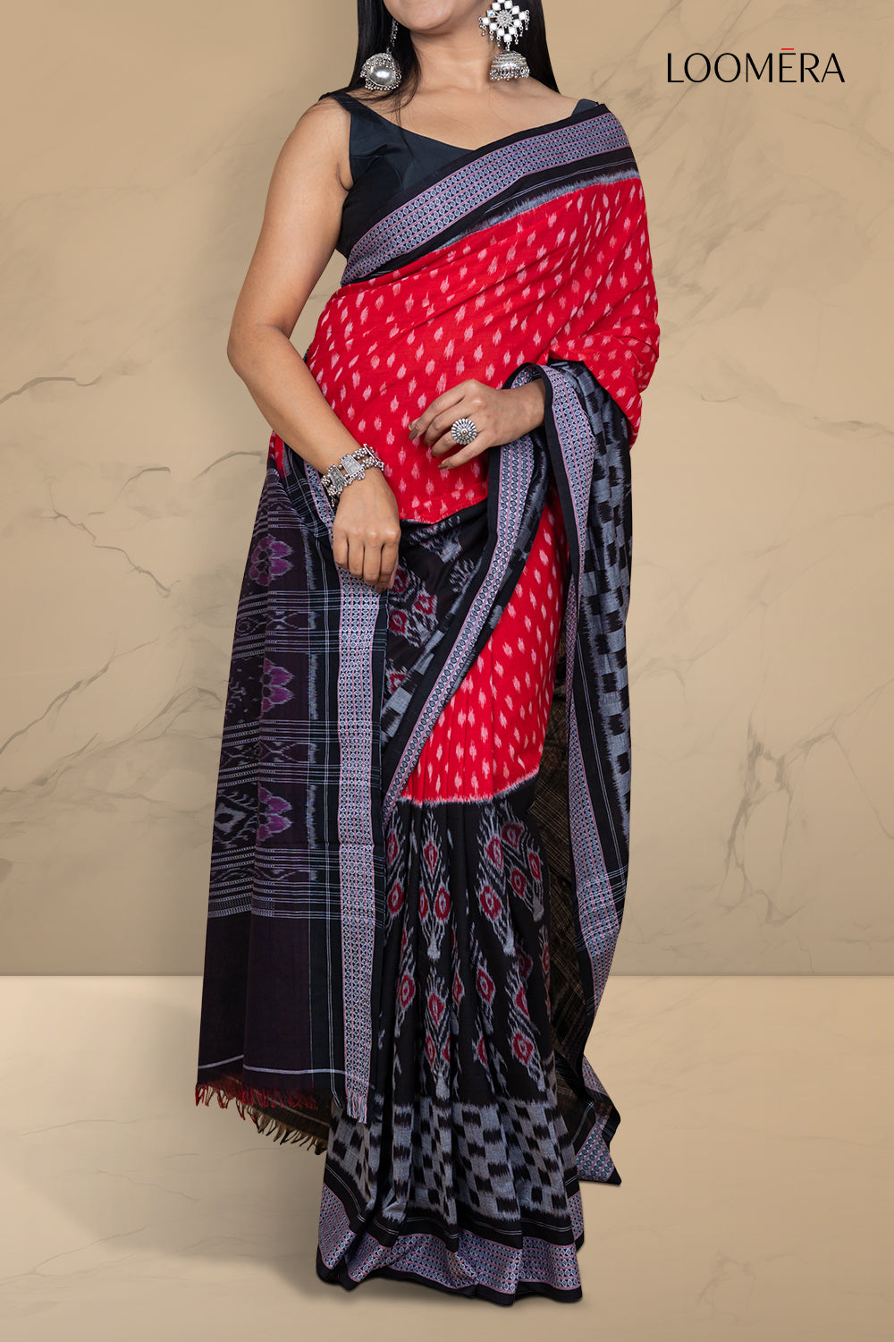 Pure Handloom Red and Black Saree