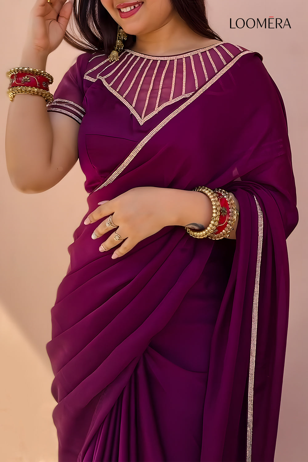 Purple Satin Saree