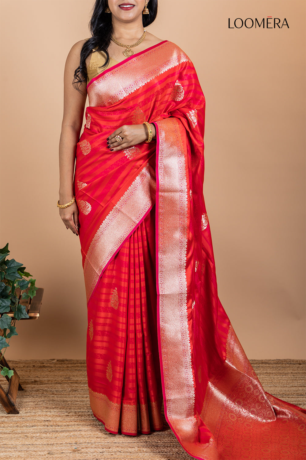 Red Viscose Silk Saree with Heavy Border