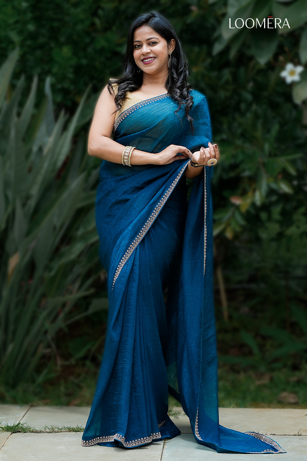 Royal Blue Saree Satin