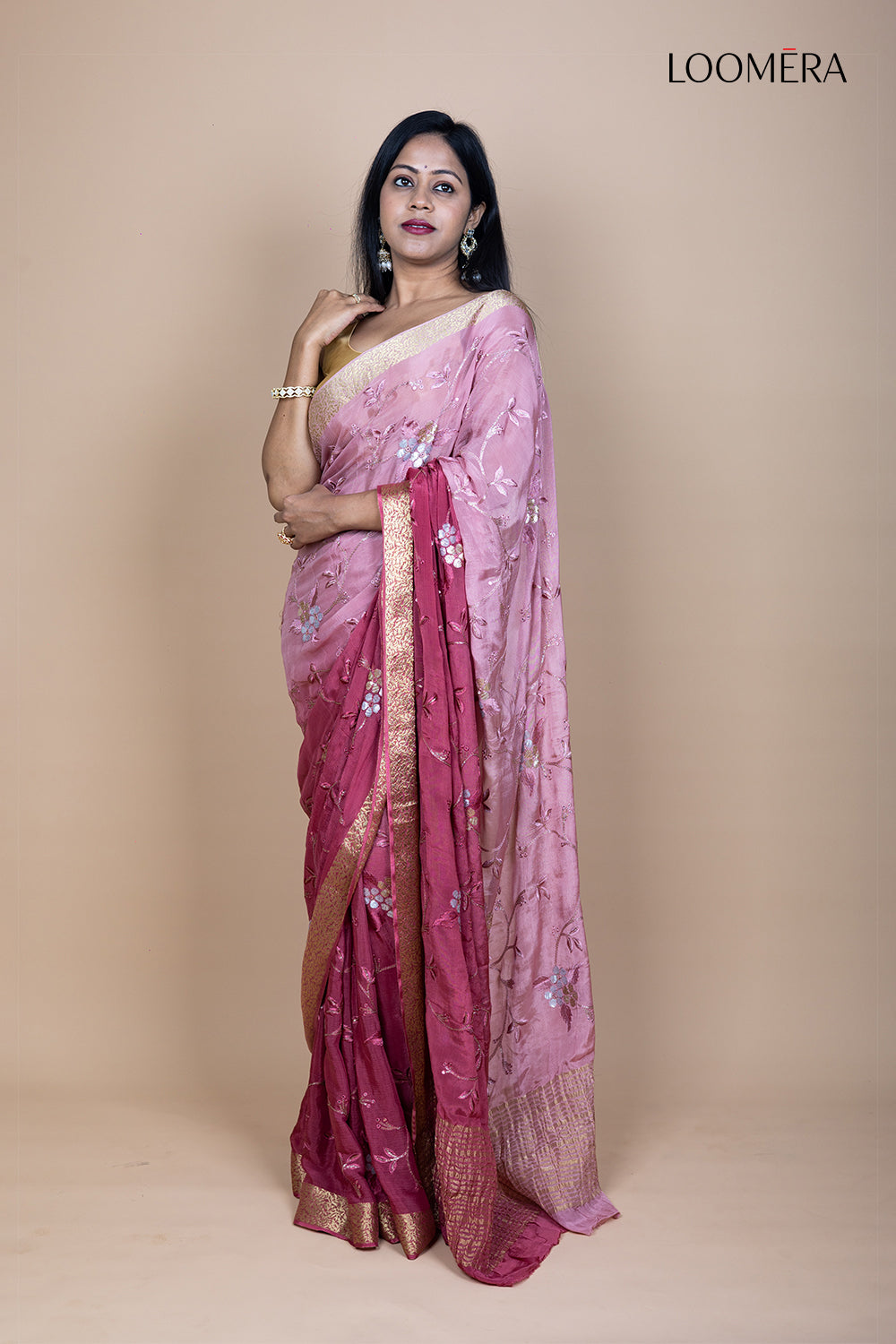 Russian Silk Saree with Golden Border